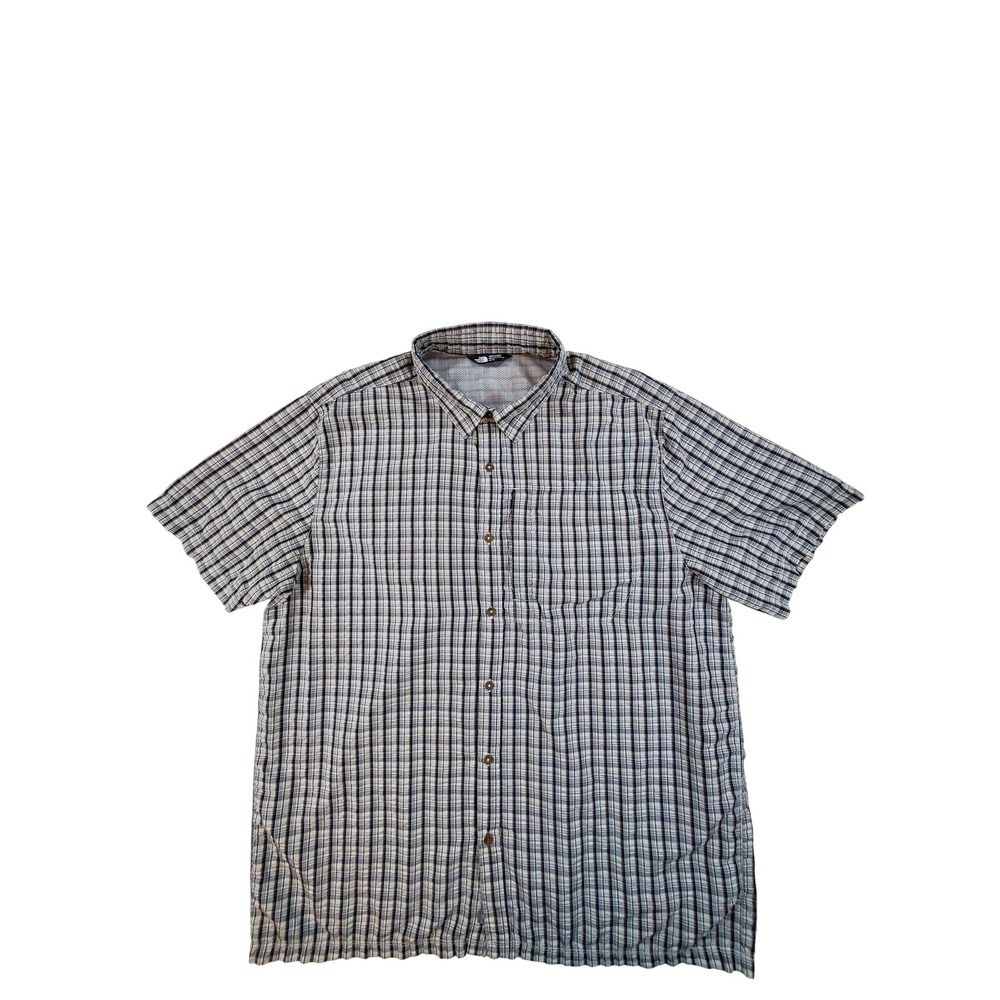 The North Face Men's XL Plaid Hiking Shirt Short Sleeve Blue Orange 196029